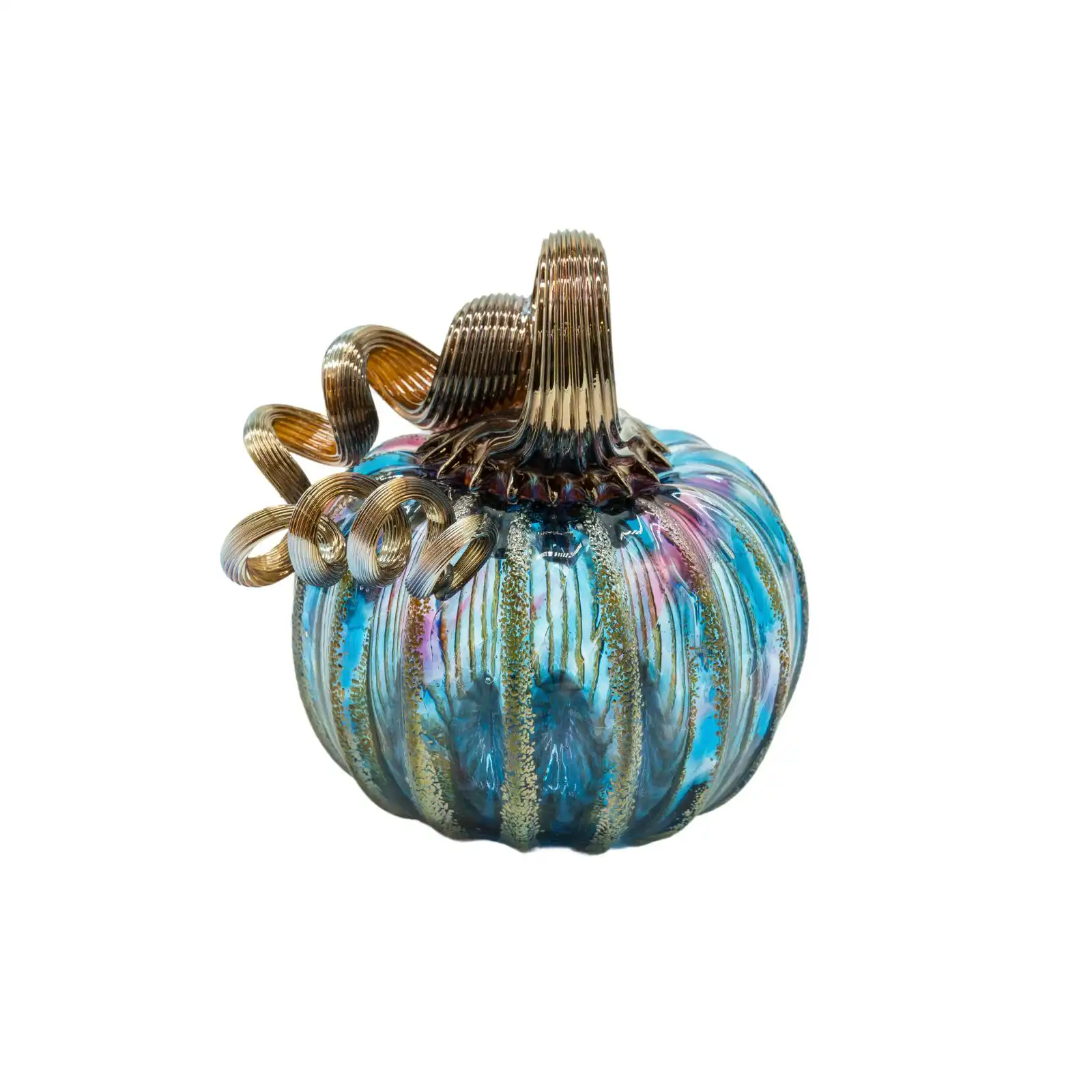 blue hand-made glass pumpkin small size made by glassblower 2