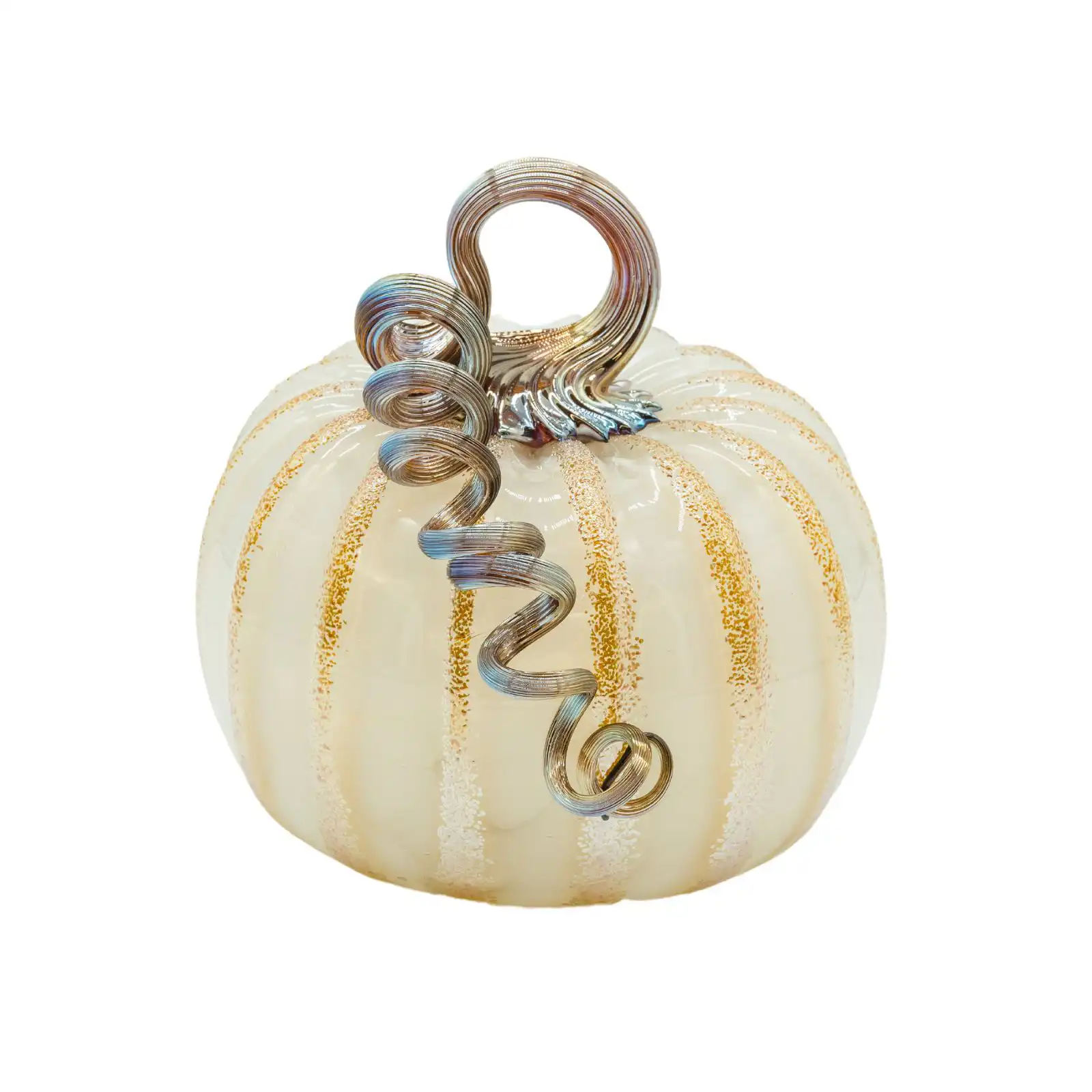 white hand-made glass pumpkin middle size made by glassblower 1