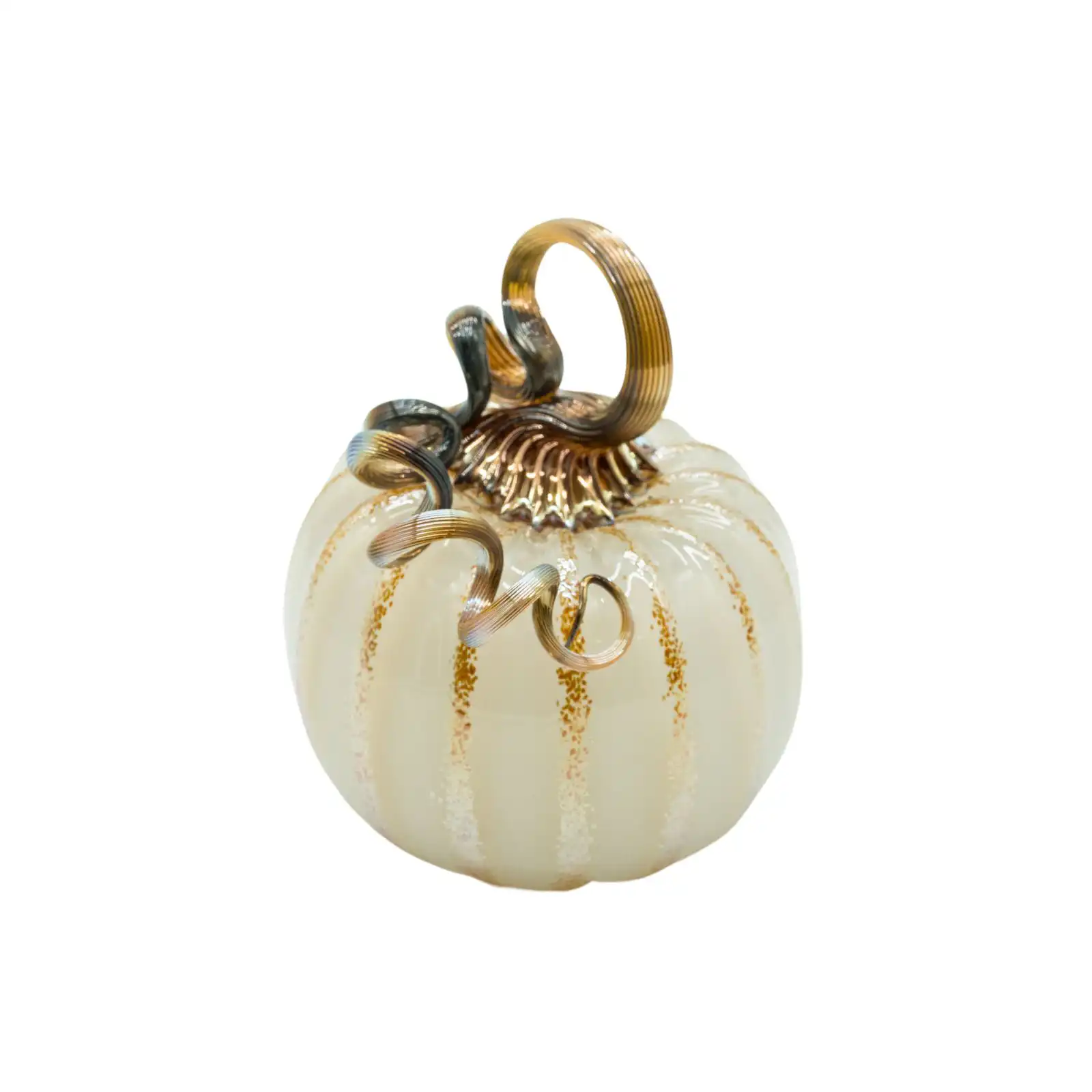 white hand-made glass pumpkin small size made by glassblower 1