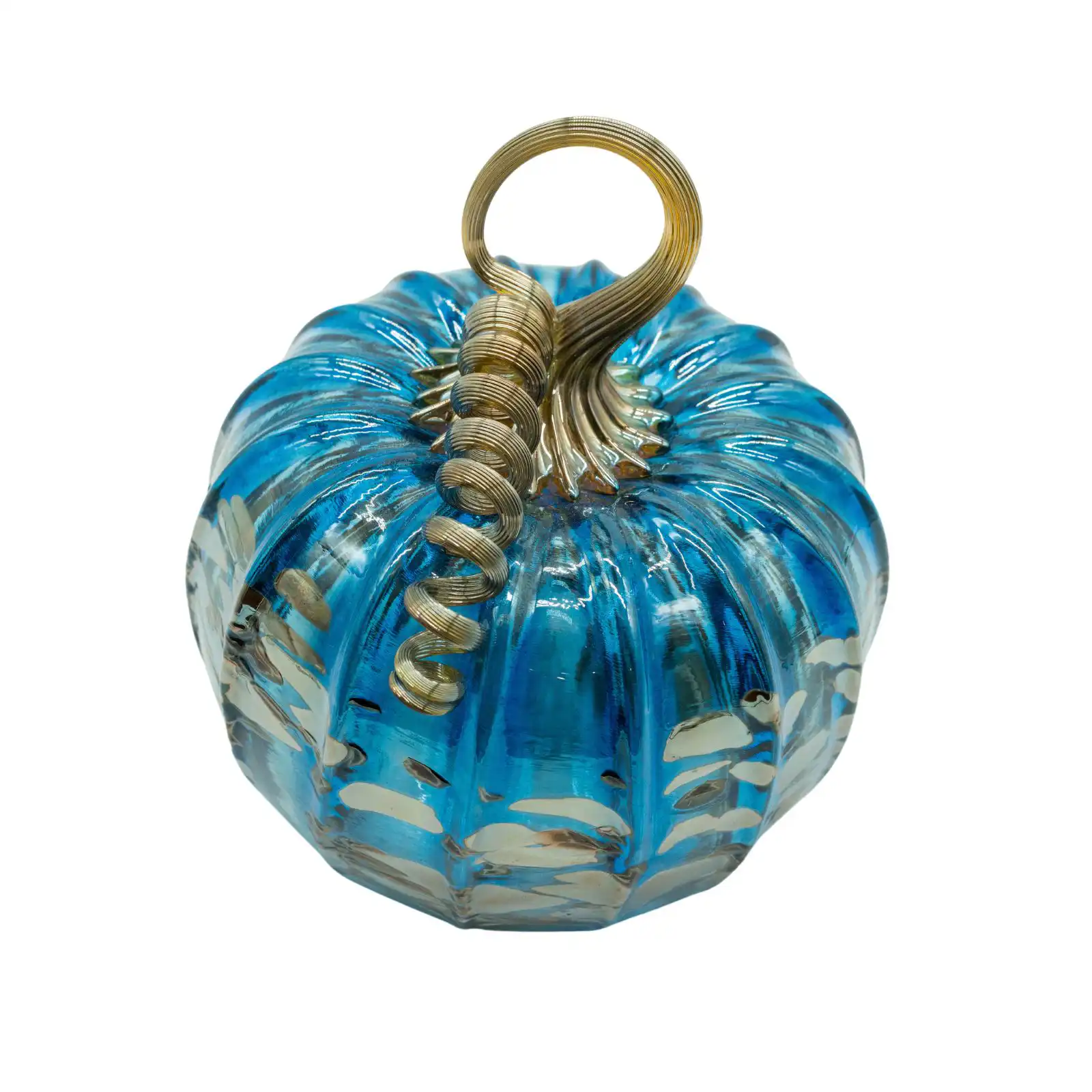 blue hand-made glass pumpkin middle size made by glassblower 3