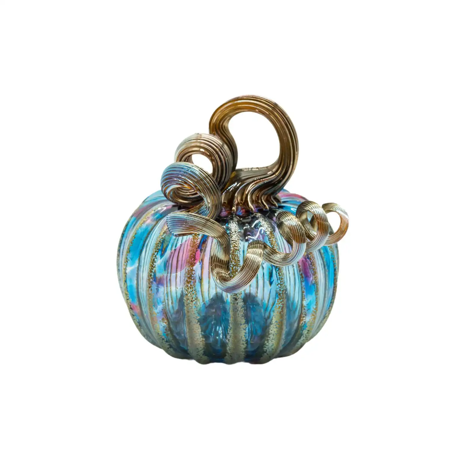 blue hand-made glass pumpkin small size made by glassblower 1