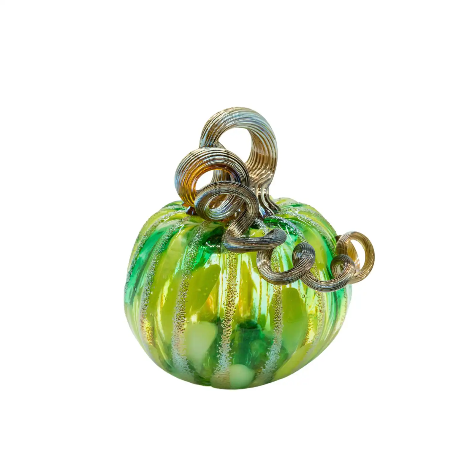 green-white hand-made glass pumpkin small size made by glassblower 1