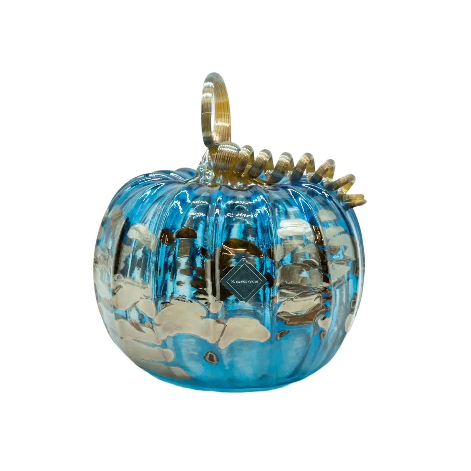 blue hand-made glass pumpkin middle size made by glassblower 1