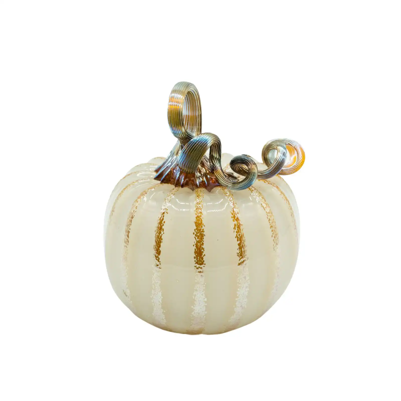 white hand-made glass pumpkin small size made by glassblower 2