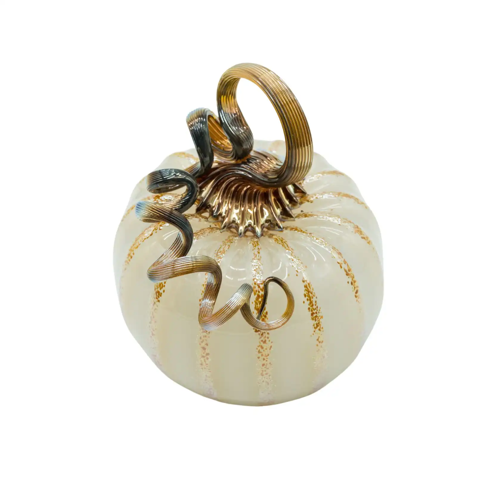 white hand-made glass pumpkin small size made by glassblower 3