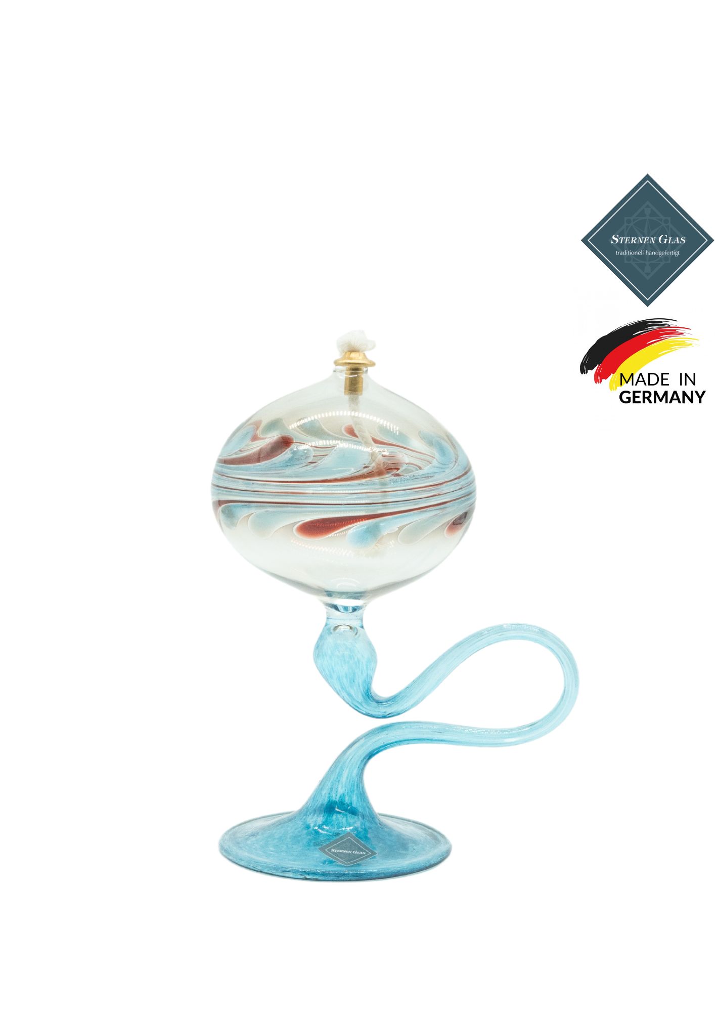 STERNEN GLAS | Oil Lamp with Pedestal | C Shape Turquoise 