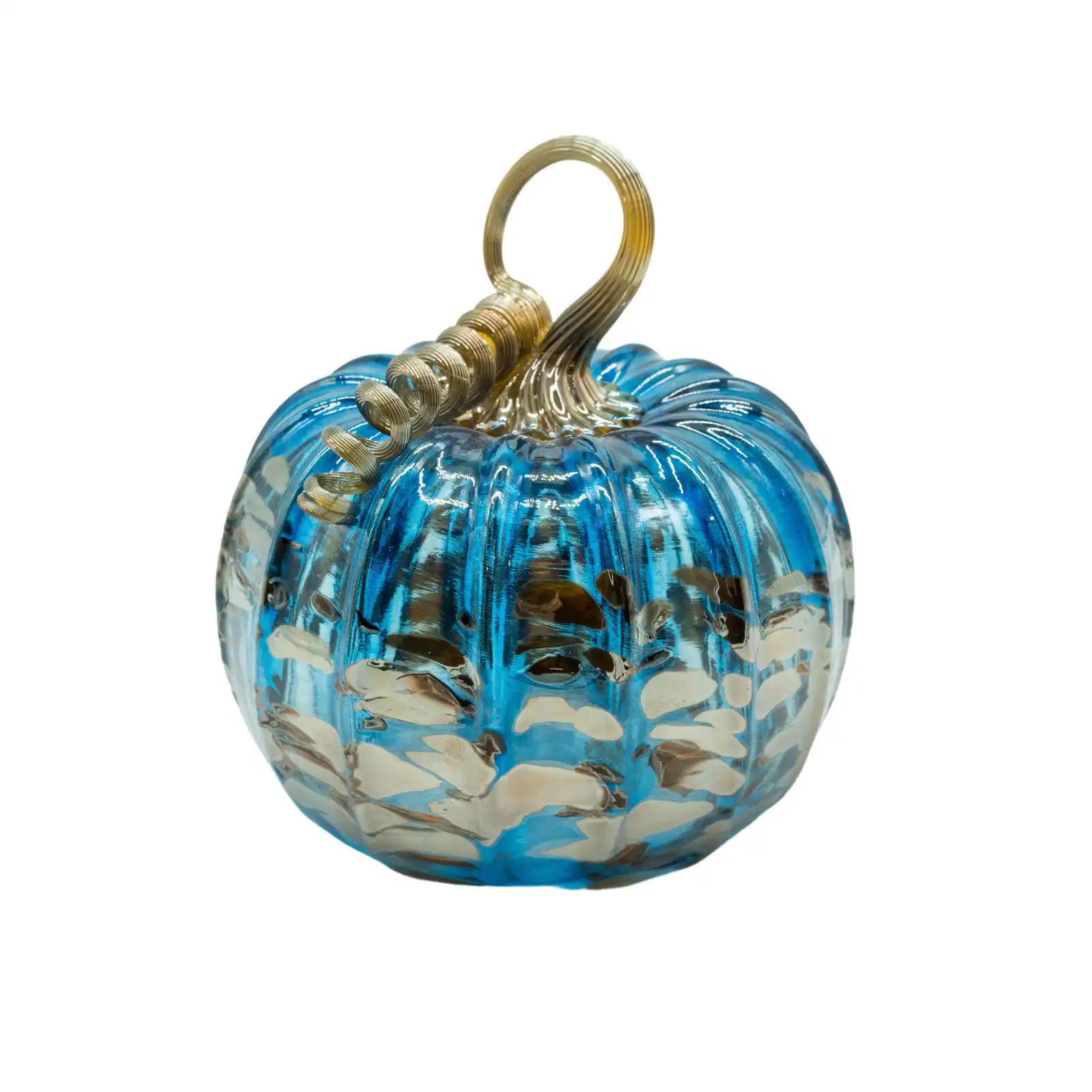 blue hand-made glass pumpkin middle size made by glassblower 2