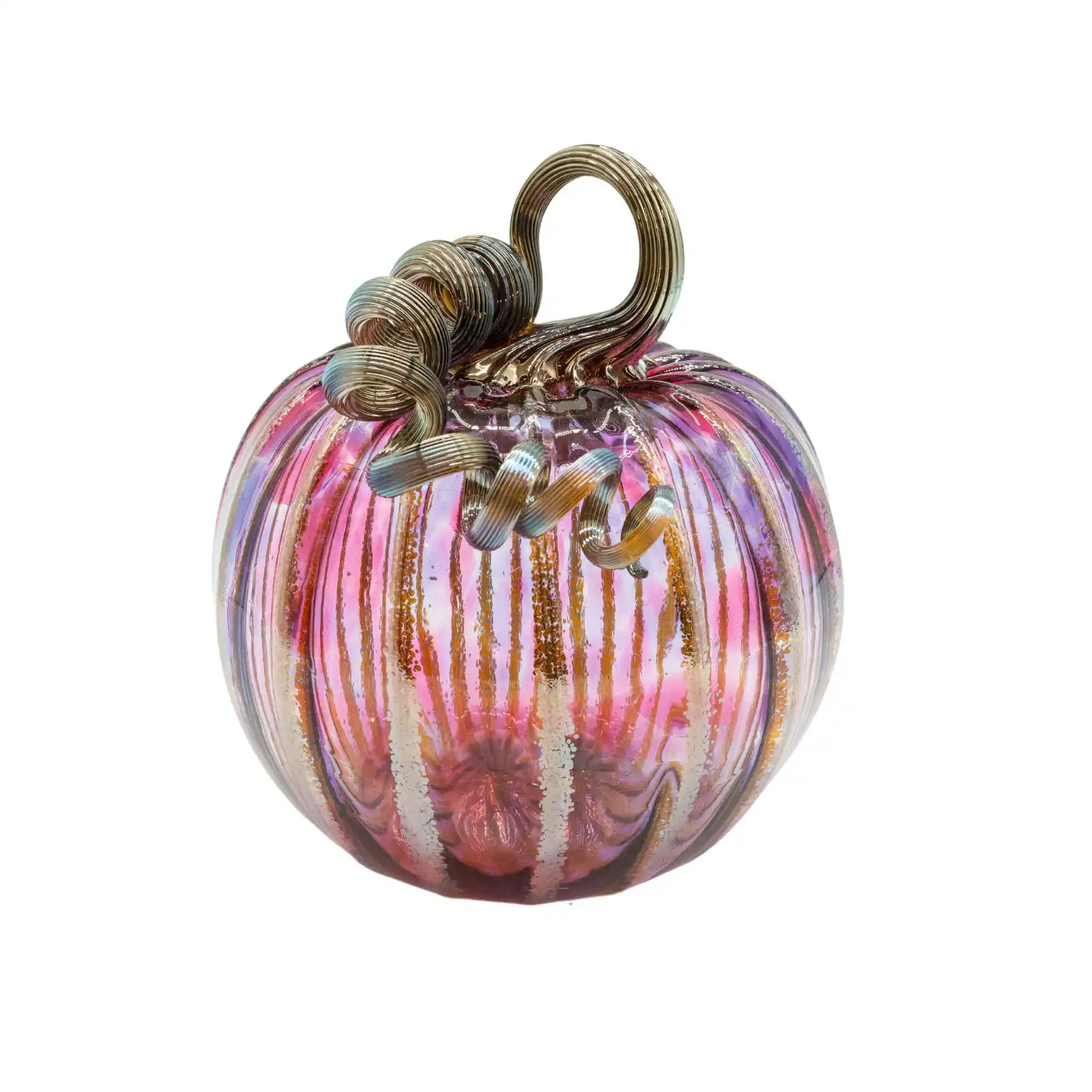 pink hand-made glass pumpkin middle size made by glassblower 1