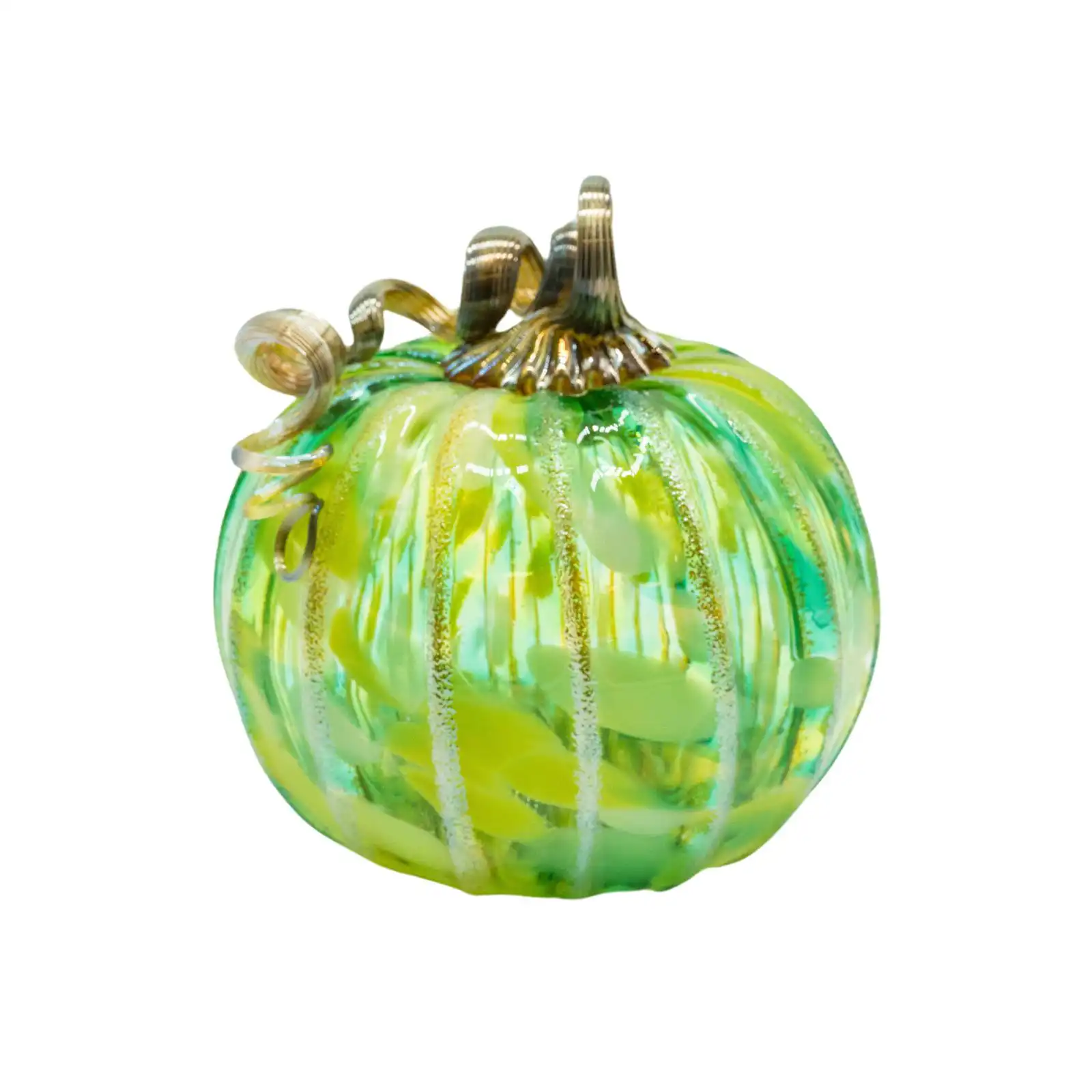 green-white hand-made glass pumpkin middle size made by glassblower 2