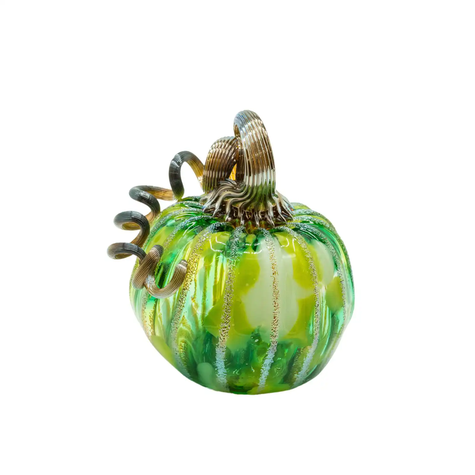 green-white hand-made glass pumpkin small size made by glassblower 2